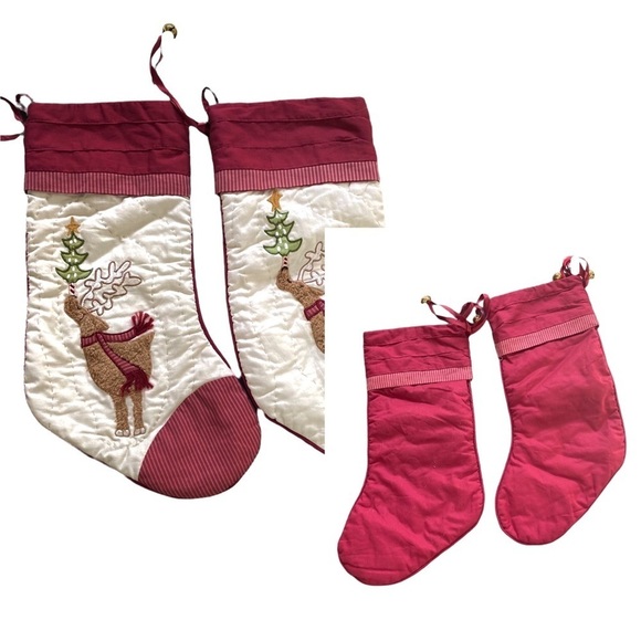 Reindeer Quilted & Embroidered Christmas Jingle Bells Stockings (2) - Picture 3 of 6